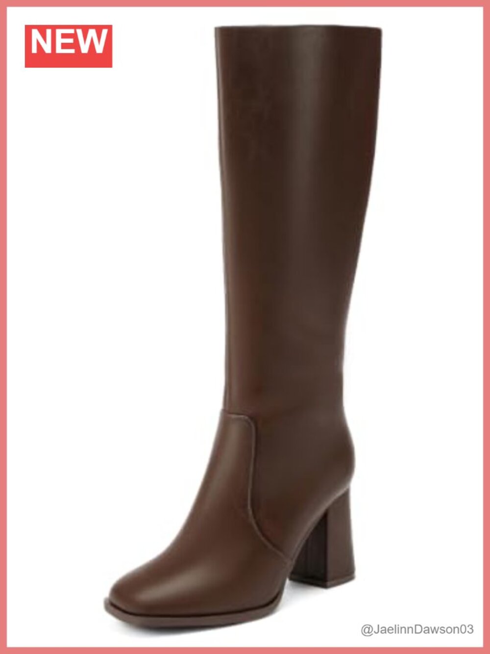 Wide Calf Knee High Boots Square Toe 3.5-Inch Chunky Heel Faux Leather Women's
